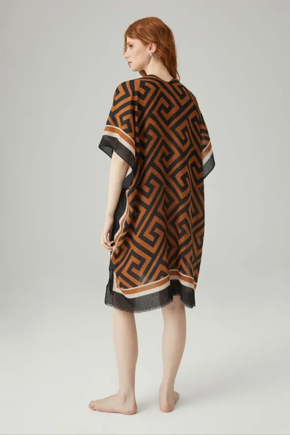 Labyrinth Pattern Kimono - Brown - 4