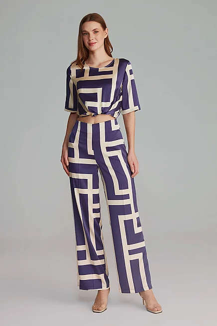 Labyrinth Print Trousers - Navy Navy Blue