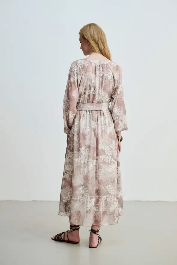Lace Appliqué Long Dress - Beige - 8