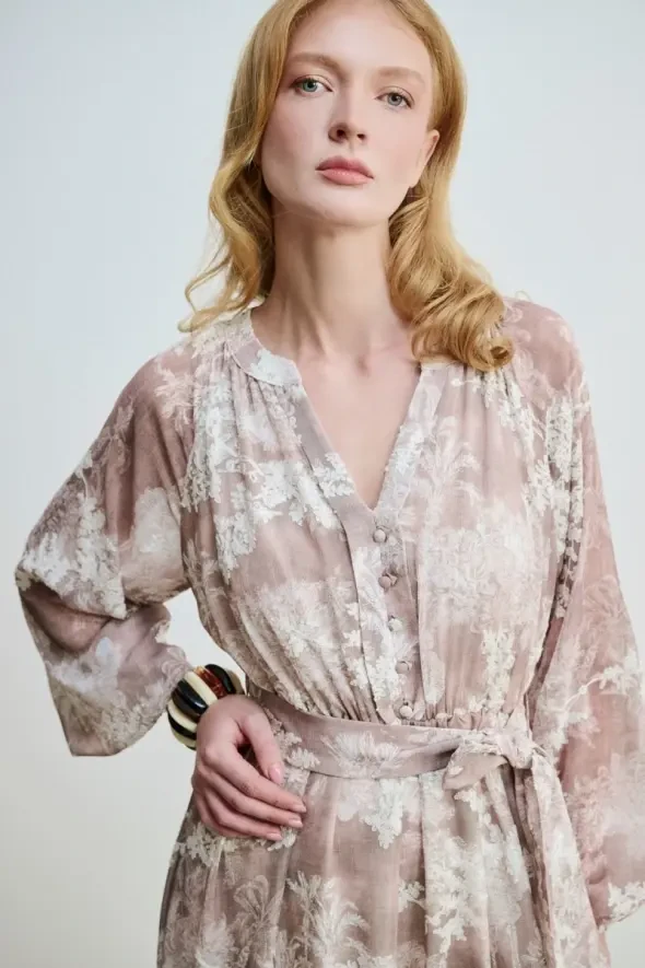 Lace Appliqué Long Dress - Beige - 2