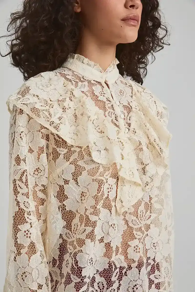 Lace Blouse with Volan - Ecru - 3