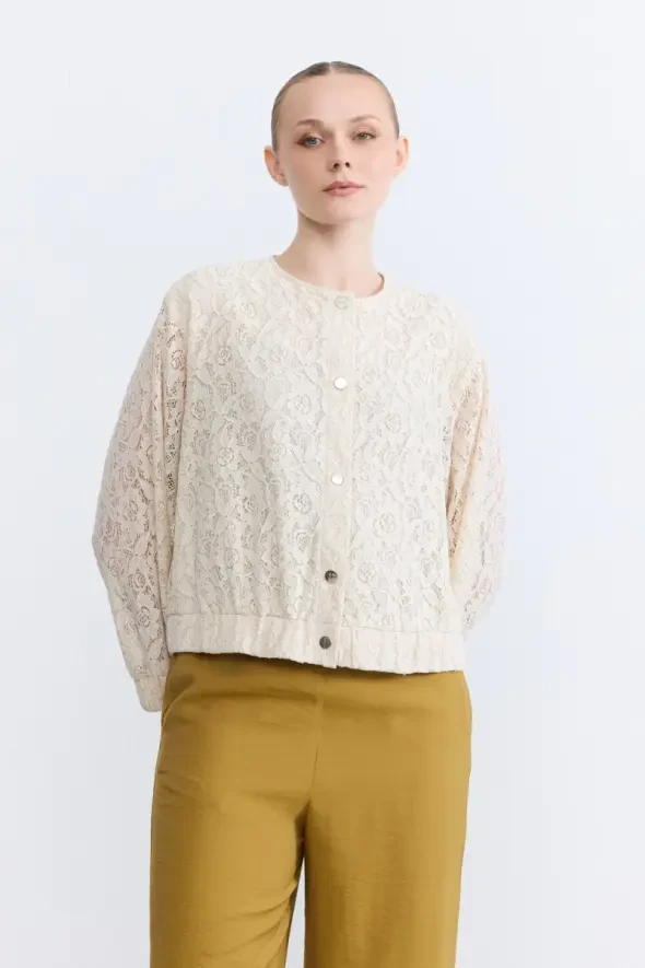 Lace Bomber Jacket - Ecru - Gusto