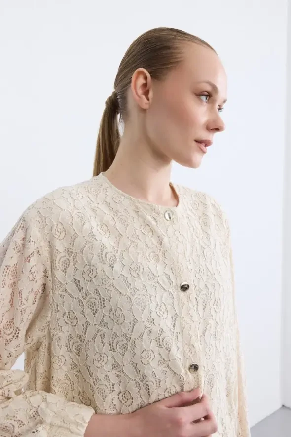 Lace Bomber Jacket - Ecru - Gusto