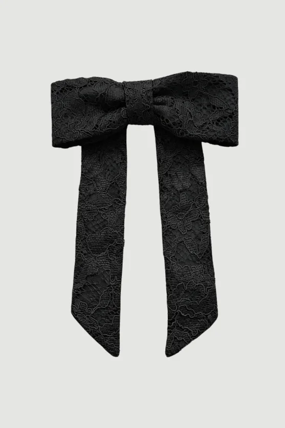 Lace Bow Hair Clip - Black - 1