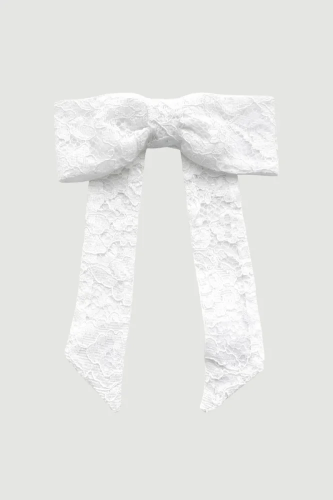 Lace Bow Hair Clip - White White