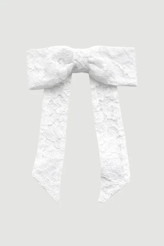 Lace Bow Hair Clip - White - 1