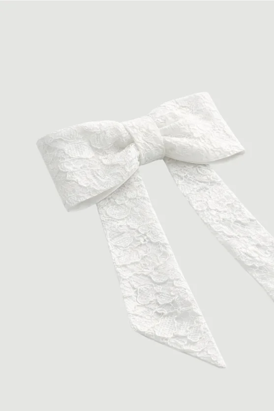 Lace Bow Hair Clip - White - 2