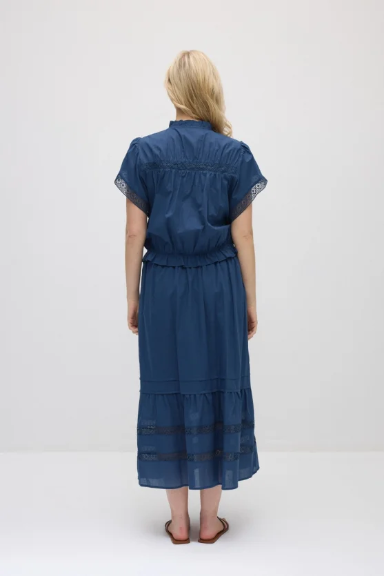 Lace-Detail Cotton Blouse - Navy Blue - Gusto