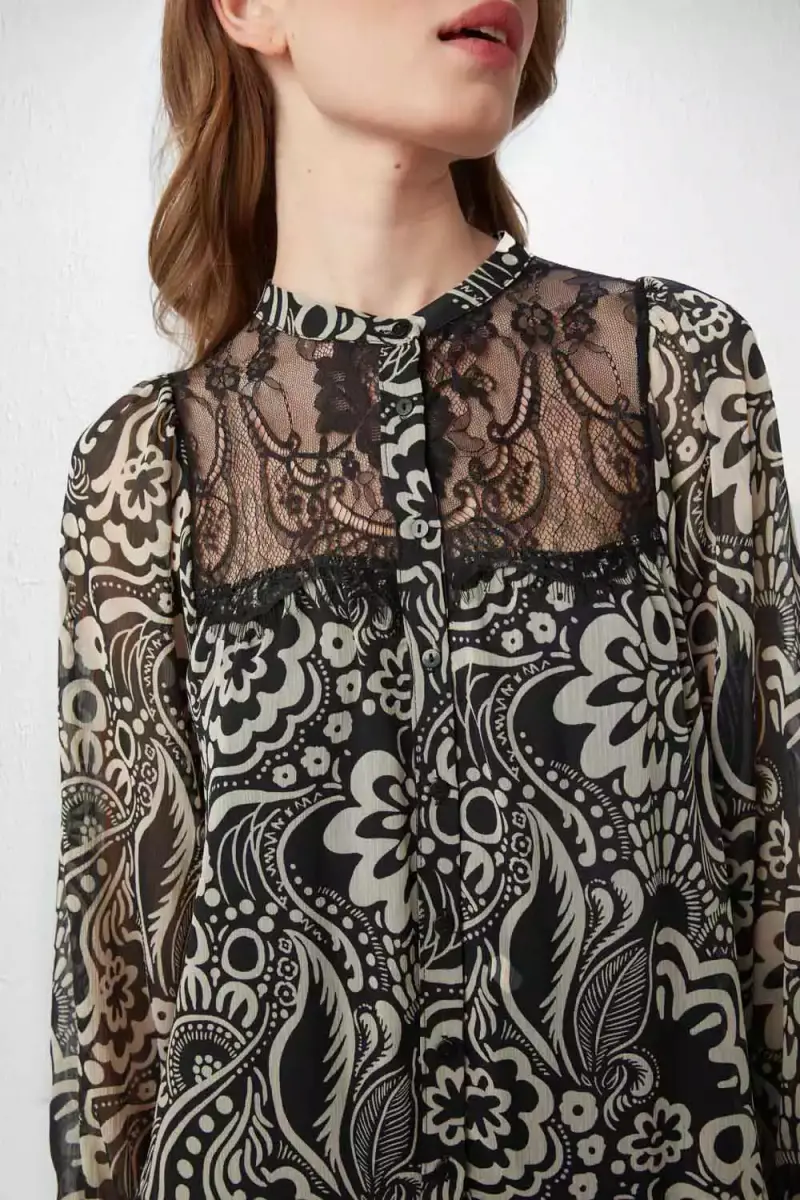 Lace Garnet Patterned Dress - Black - 4