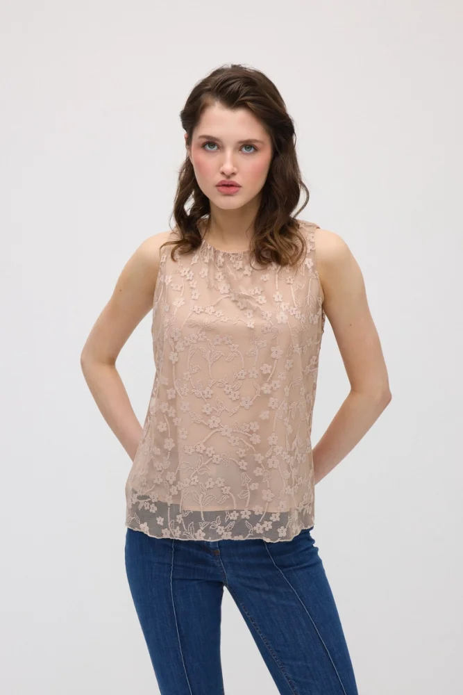 Lace Tank Blouse - Beige