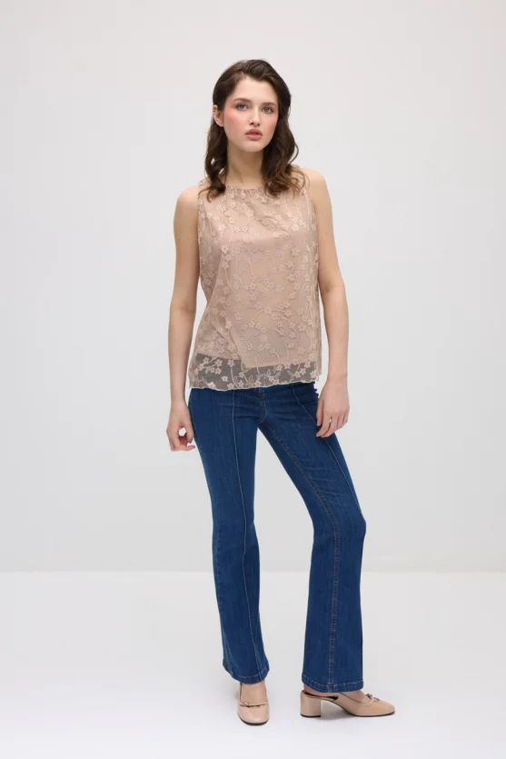 Lace Tank Blouse - Beige - Gusto