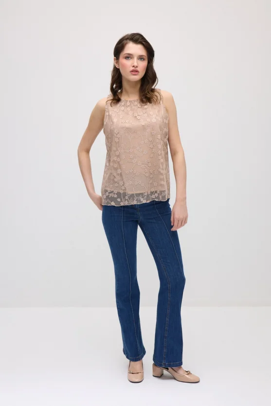 Lace Tank Blouse - Beige - Gusto