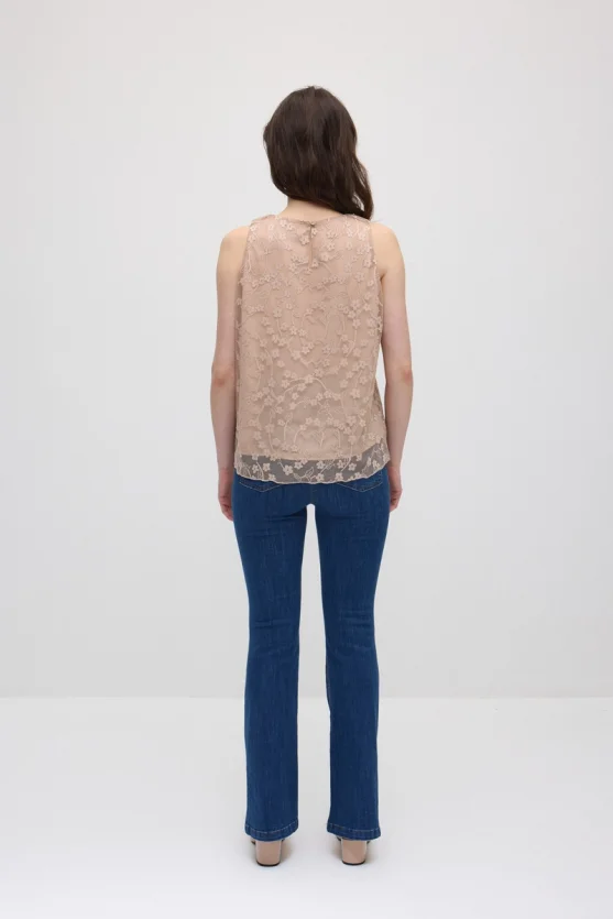Lace Tank Blouse - Beige - 5