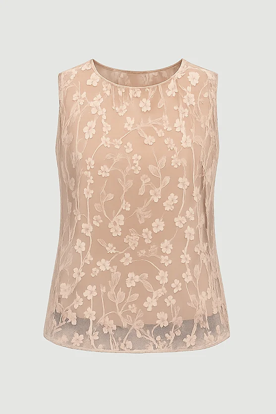 Lace Tank Blouse - Beige - Gusto