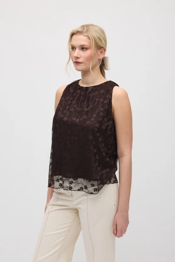 Lace Tank Blouse - Brown - Gusto
