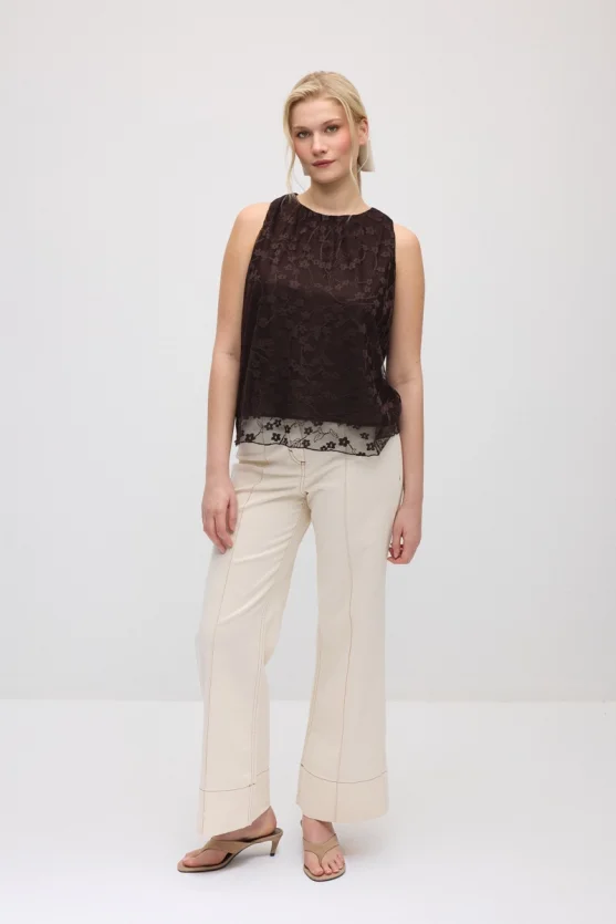 Lace Tank Blouse - Brown - Gusto