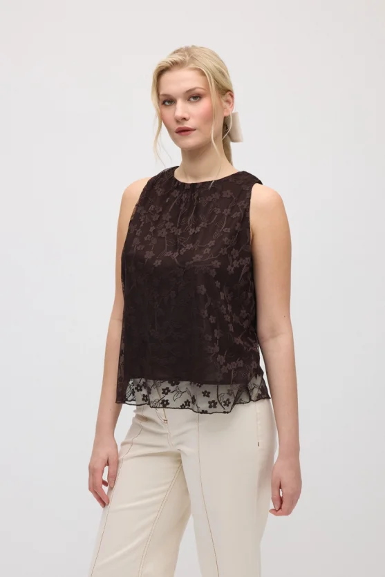 Lace Tank Blouse - Brown - 3