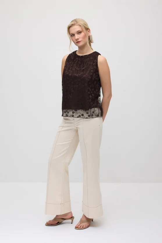 Lace Tank Blouse - Brown - 5