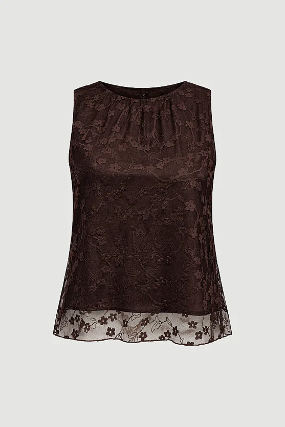 Lace Tank Blouse - Brown - Gusto