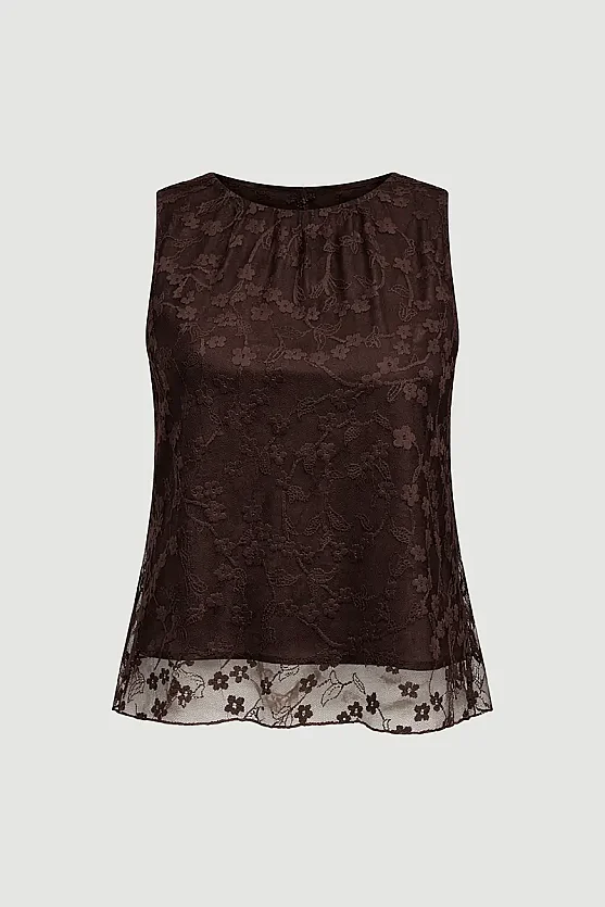 Lace Tank Blouse - Brown - Gusto