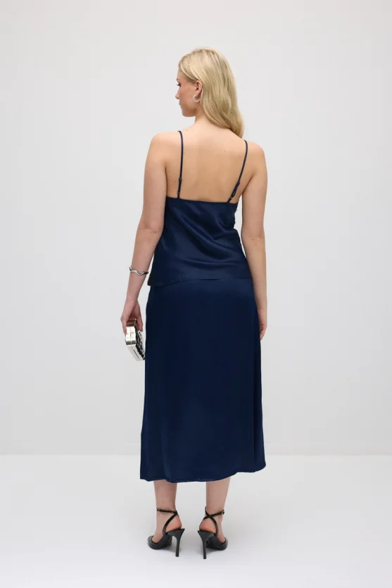 Lace-Trimmed Satin Tank - Navy Blue - 3