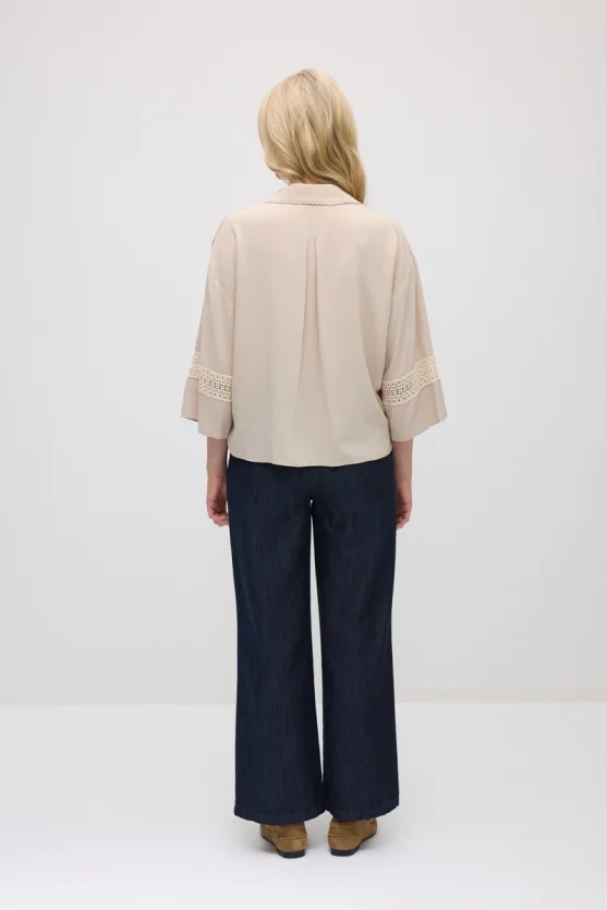 Lace-Trimmed Viscose Shirt - Beige - 6