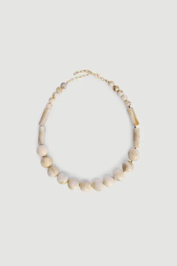 Large Beaded Necklace - Ecru - 1
