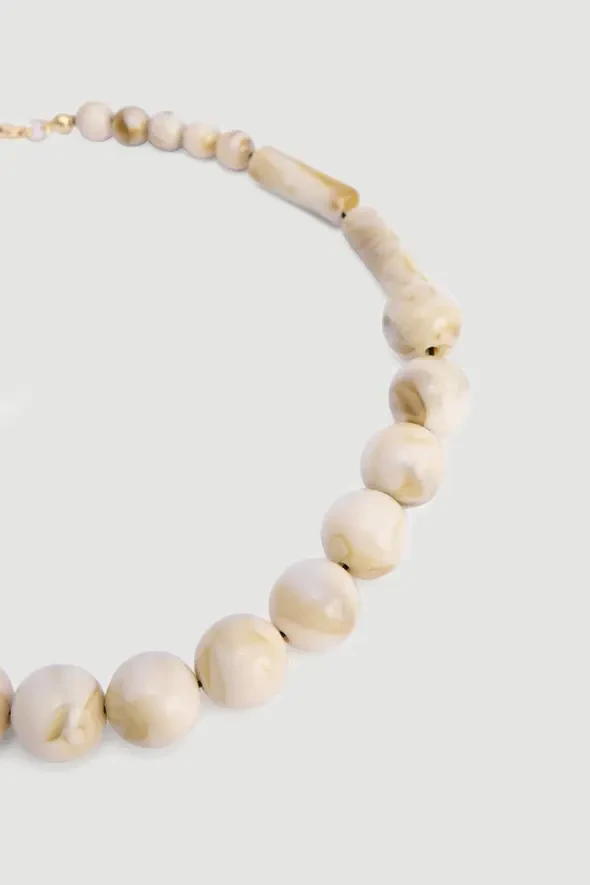 Large Beaded Necklace - Ecru - 3