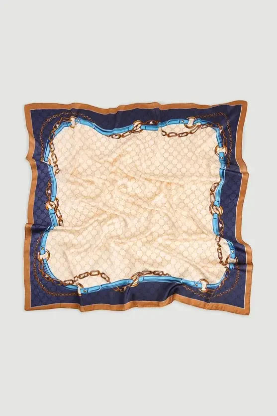 Large Chain Patterned Scarf - Brown - 2