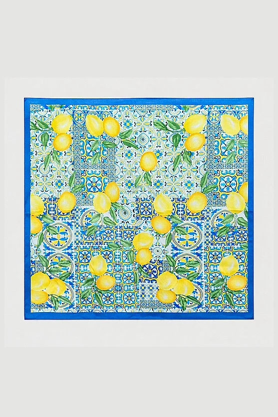Large Lemon Print Scarf - Yellow - 2