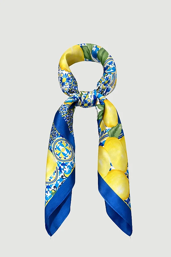 Large Lemon Print Scarf - Yellow - 1