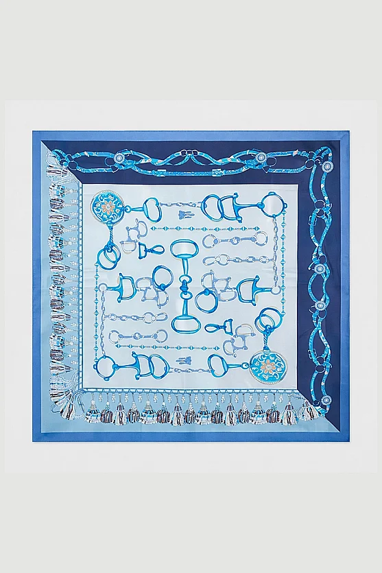 Large Scarf with Key Motif - Blue - 2