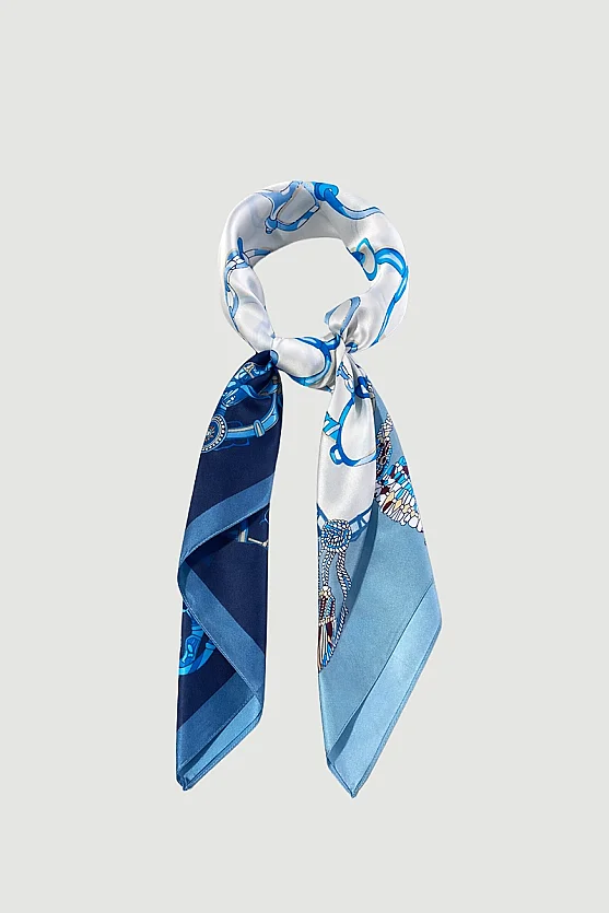 Large Scarf with Key Motif - Blue - Gusto