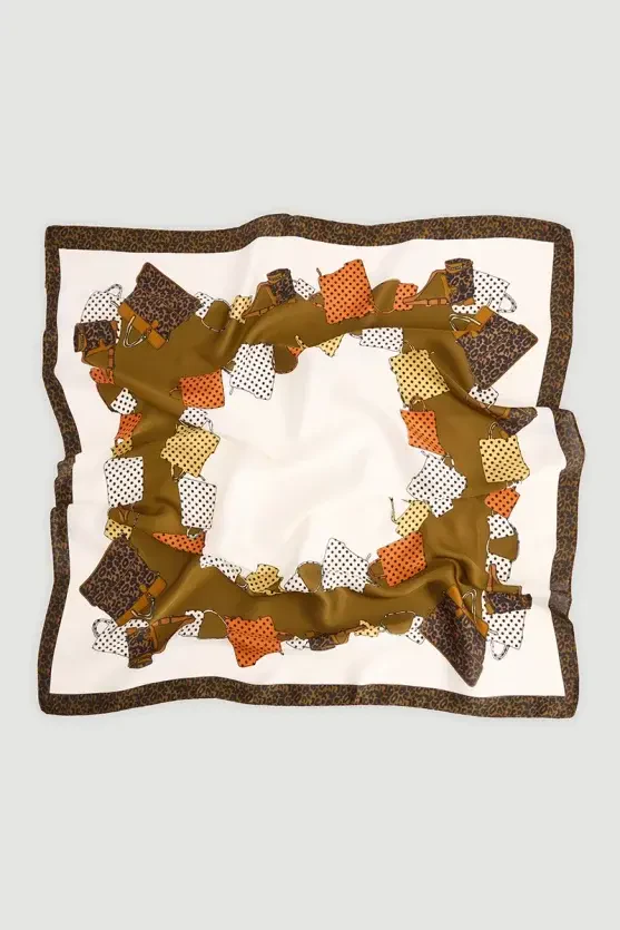 Large Scarf with Polka Dot Bag Print - Khaki - 3