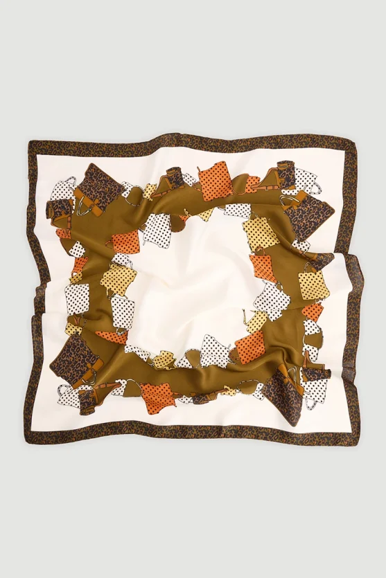 Large Scarf with Polka Dot Bag Print Khaki - Gusto