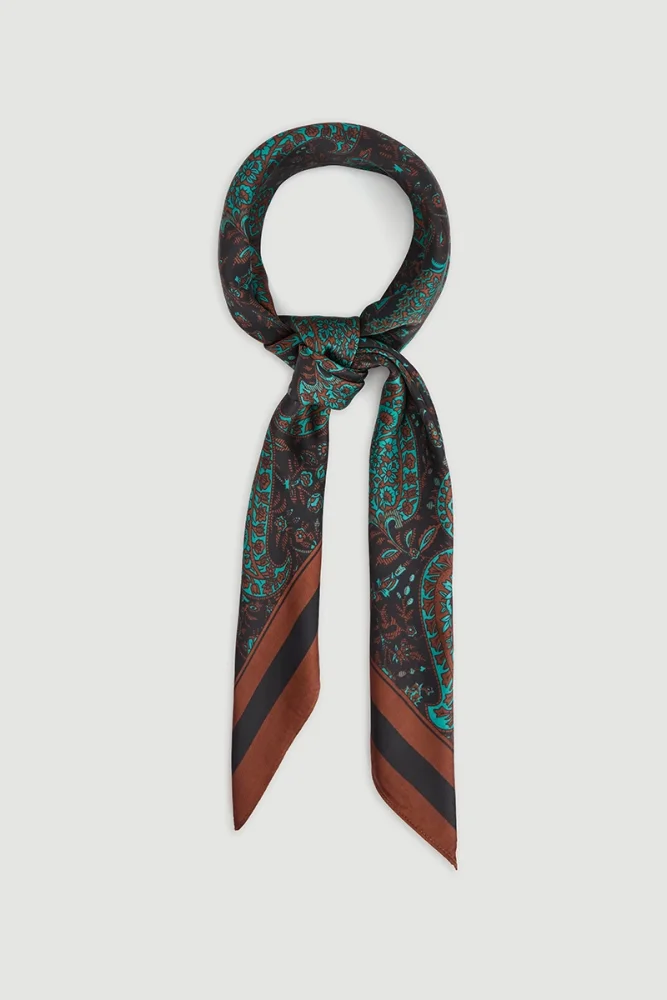 Large Shawl Patterned Scarf Terracotta Brick-red