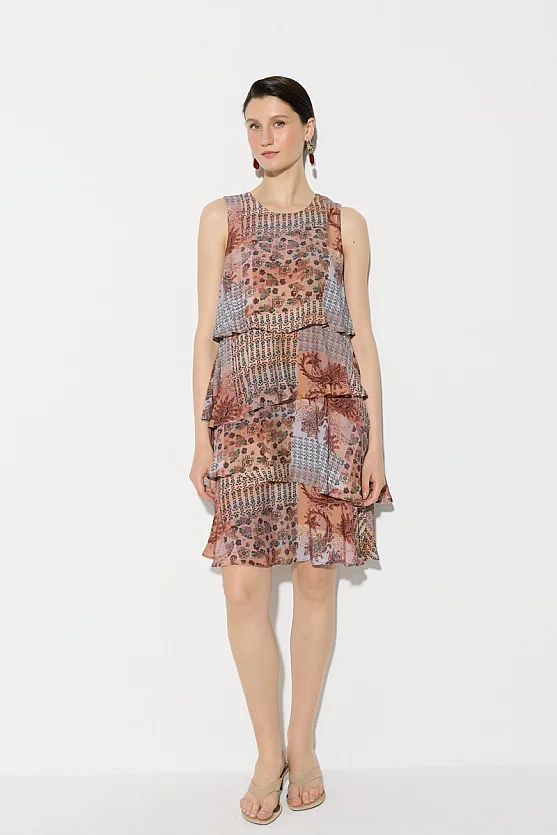 Layered Paisley Pattern Silky Dress - Pink - Gusto