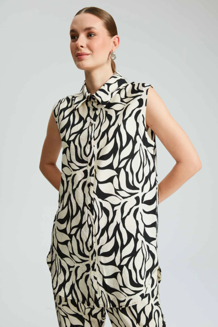 Leaf Pattern Tunic - Black - Gusto