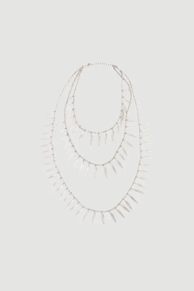 Leaf Pendant Multi-Layer Necklace - Silver Silver