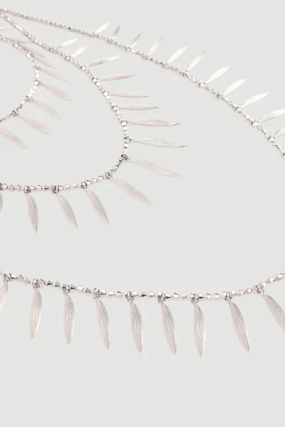 Leaf Pendant Multi Layer Necklace Silver - 2