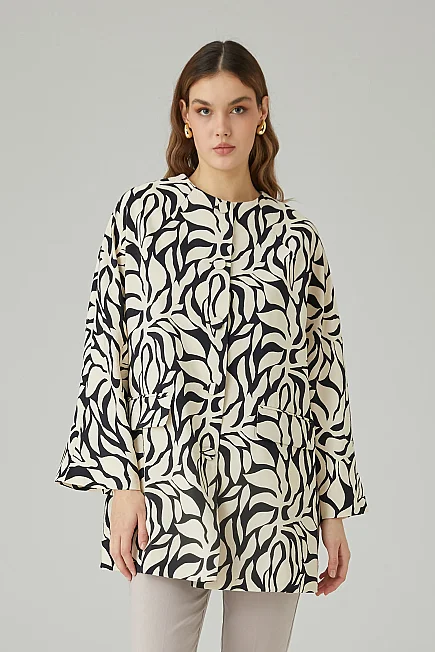 Leaf Print Kaftan - Black - 1
