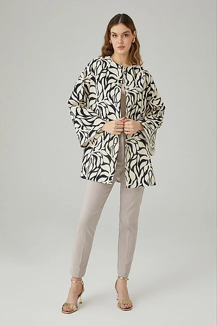 Leaf Print Kaftan - Black - 2