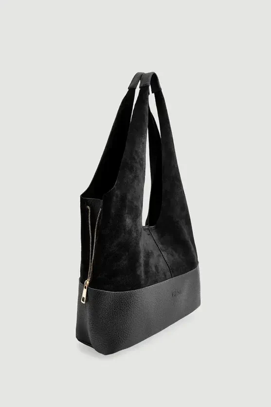 Leather-Based Double Suede Bag - Black - 2