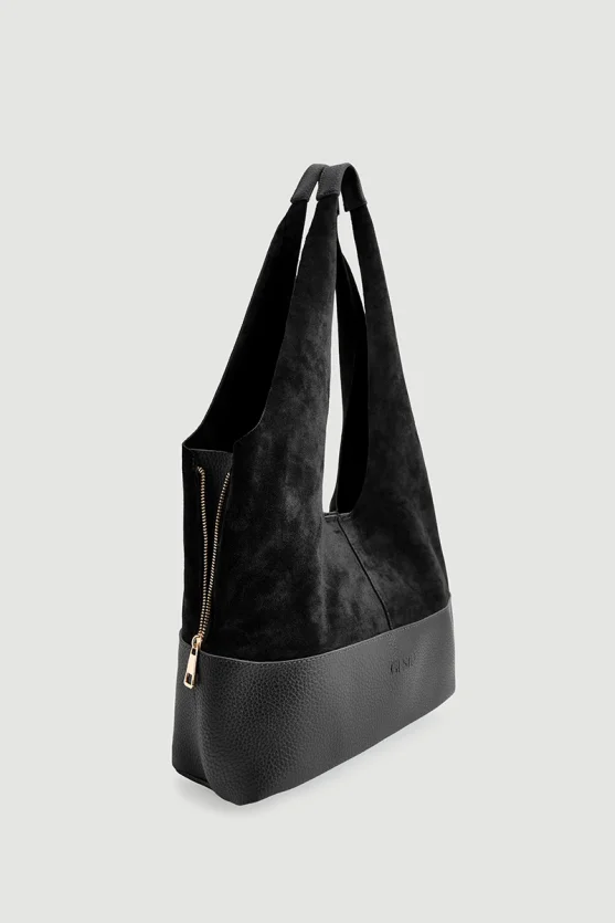 Leather Based Double Suede Bag Black - 2