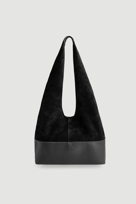 Leather Based Double Suede Bag Black - 1
