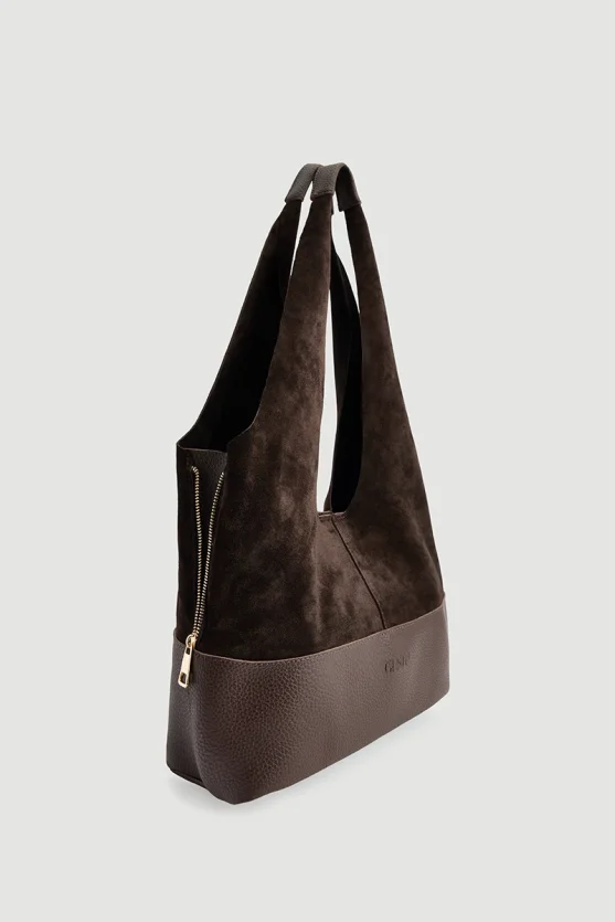 Leather Based Double Suede Bag Brown - Gusto