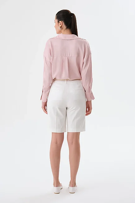Leather Belt Bermuda Shorts - White - Gusto
