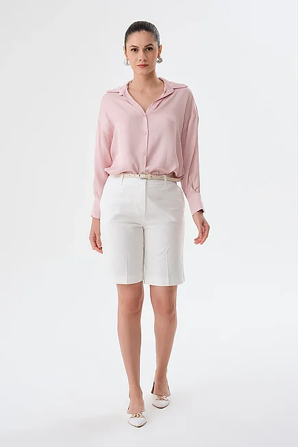Leather Belt Bermuda Shorts - White - 1