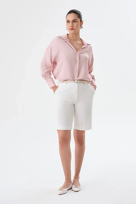 Leather Belt Bermuda Shorts - White - 3
