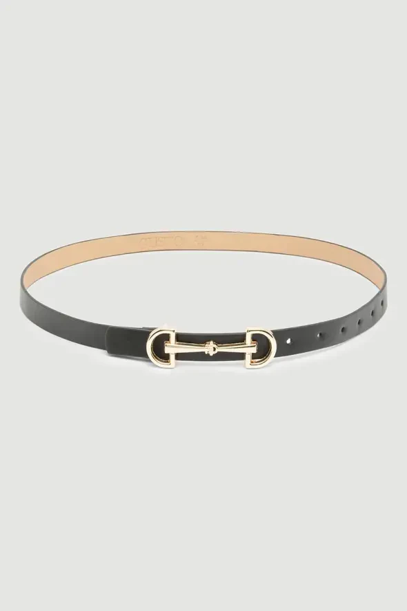Leather Belt with Lock Buckle - Black - 1